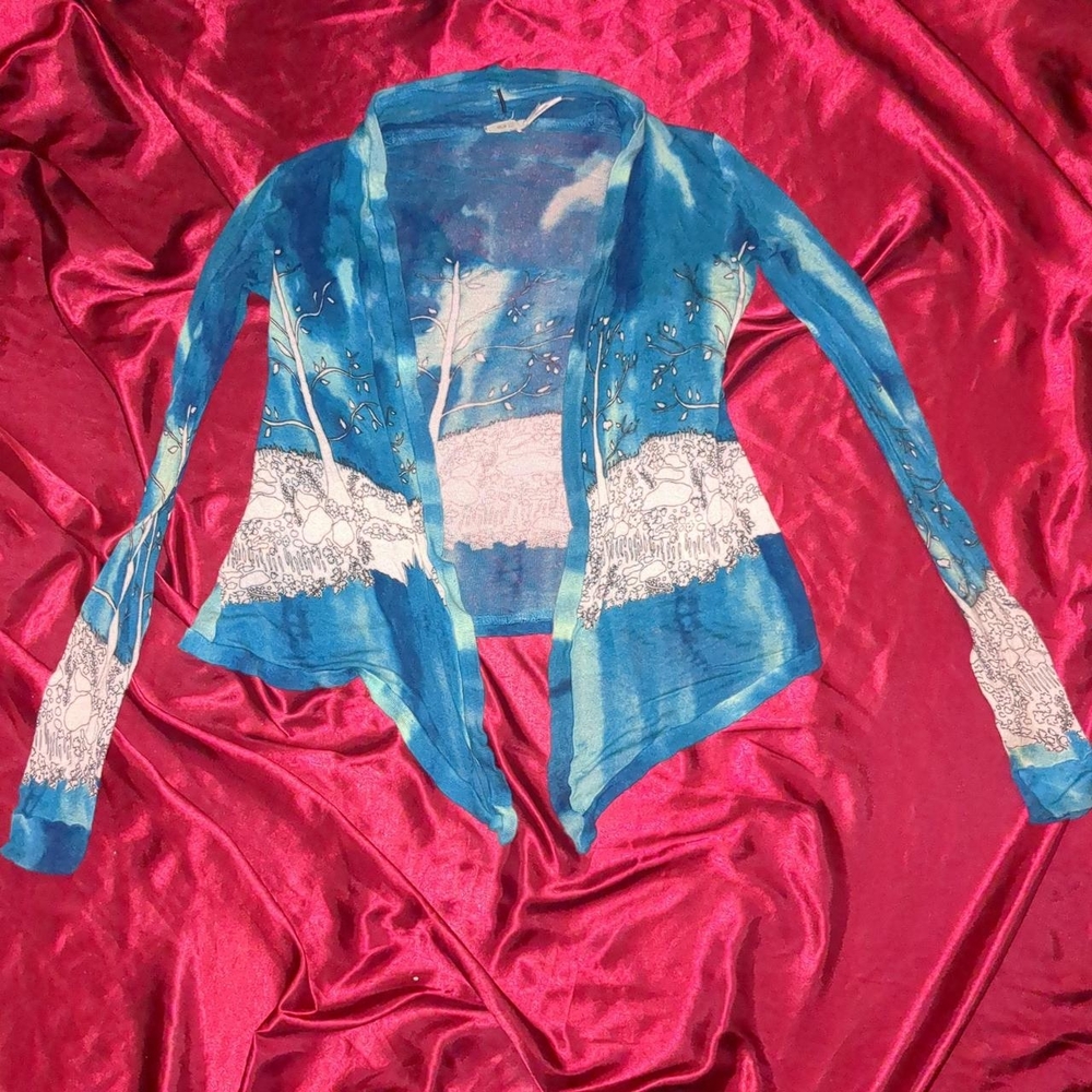 Blue and White Sheer Cardigan
